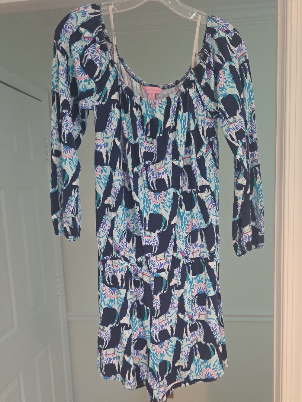 Lilly Pulitzee Navy & Aqua Llama Print Romper